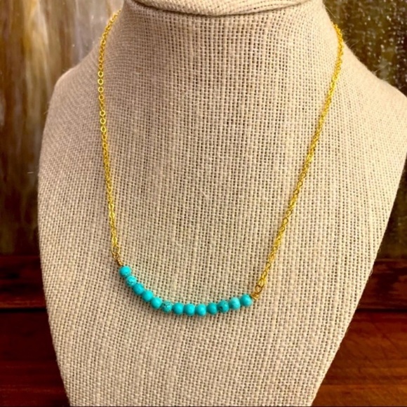 Turquoise and Gold Beaded Bar Necklace - Picture 4 of 4